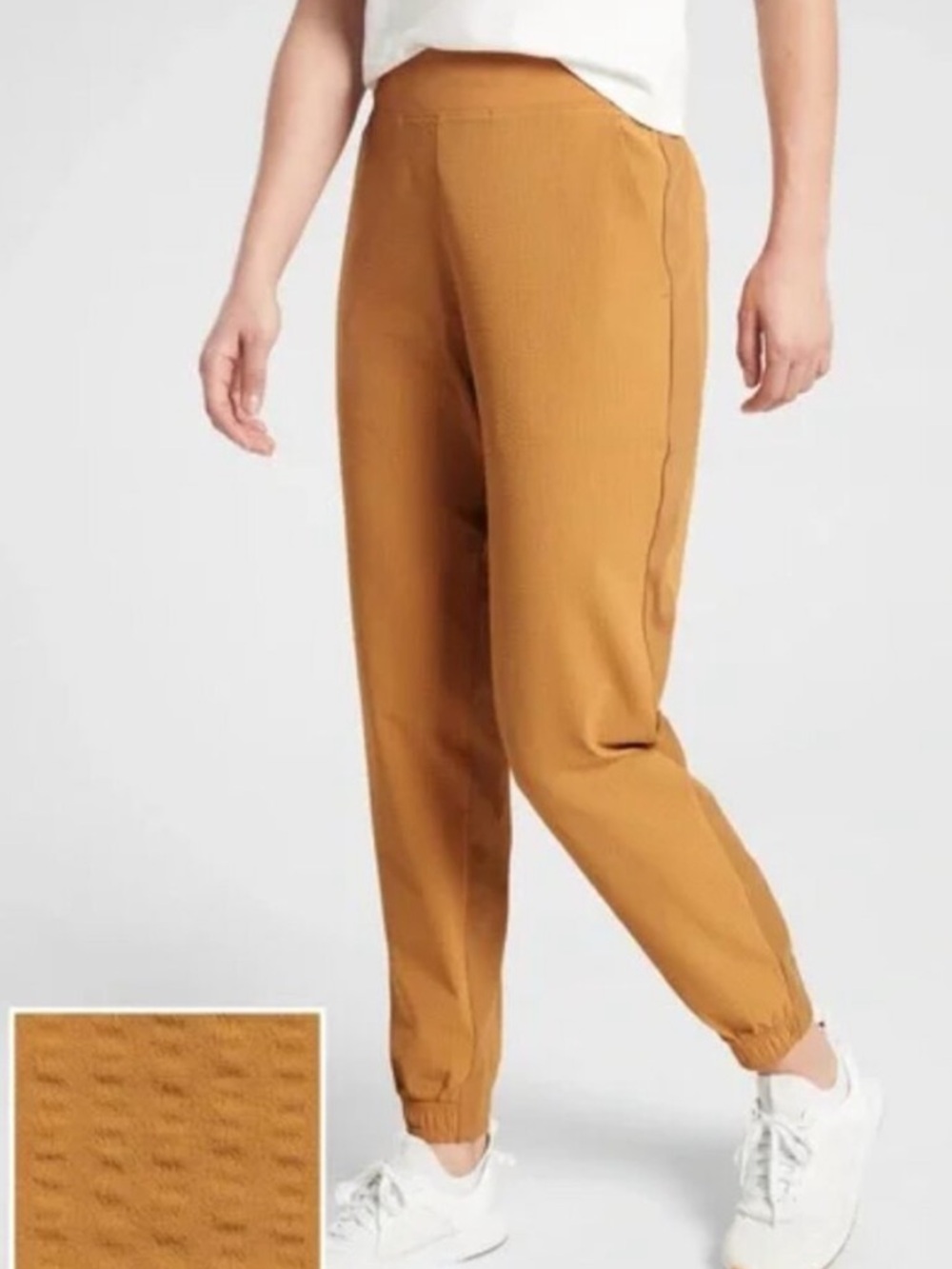 Athleta Brooklyn Jogger Pants 2 Tan Gold Travel Work Lightweight Pockets Texture